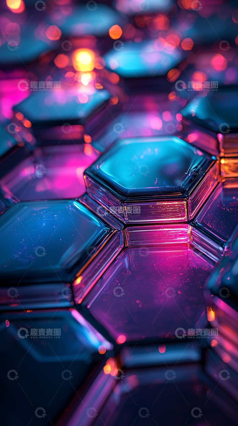 高清大图下载【趣麦麦图】科技感蜂窝状发光背景