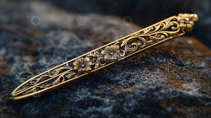 高清大图下载【趣麦麦图】复古金色花纹胸针