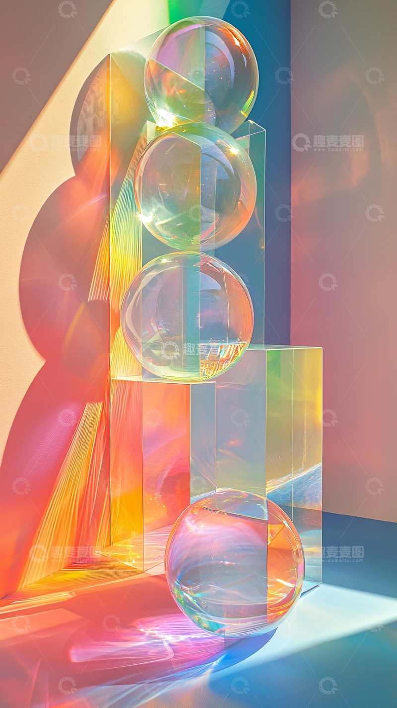 高清大图下载【趣麦麦图】彩色光影下的透明几何体
