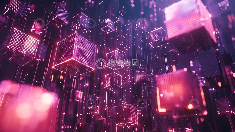 高清大图下载【趣麦麦图】紫色粉色立方体数字空间