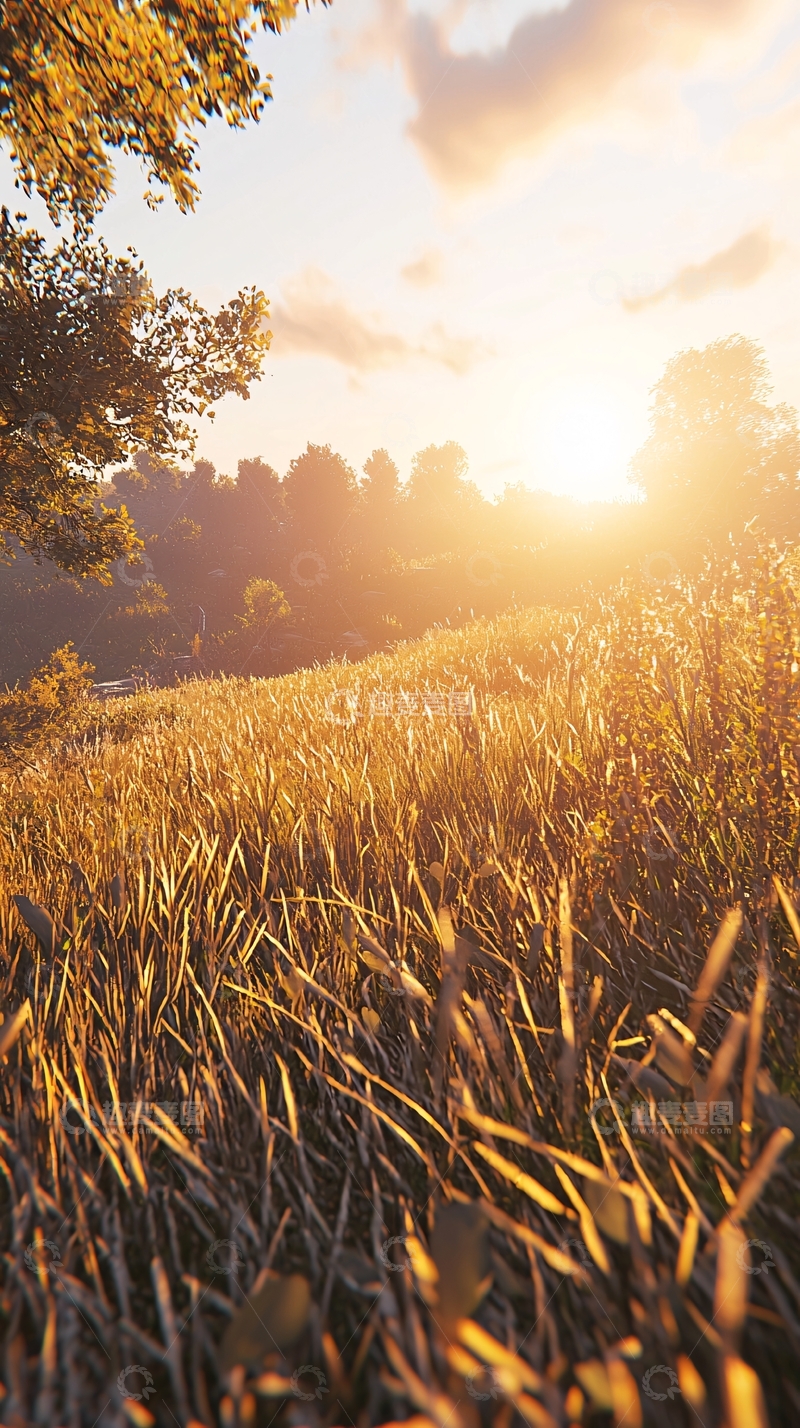 高清大图下载【趣麦麦图】金色麦田落日余晖