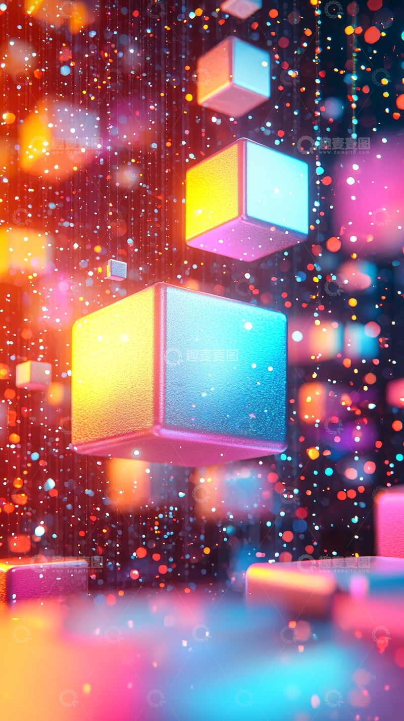 高清大图下载【趣麦麦图】悬浮的彩色立方体