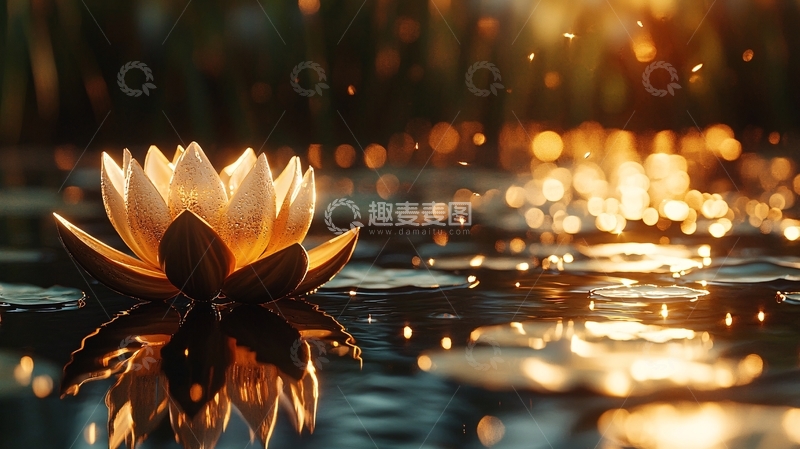高清大图下载【趣麦麦图】金色光影下的睡莲