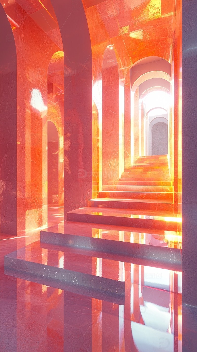 高清大图下载【趣麦麦图】红色拱门走廊