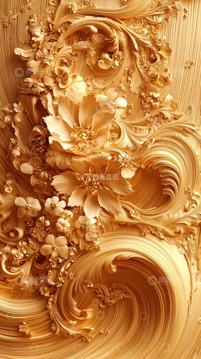 高清大图下载【趣麦麦图】金色木雕花纹