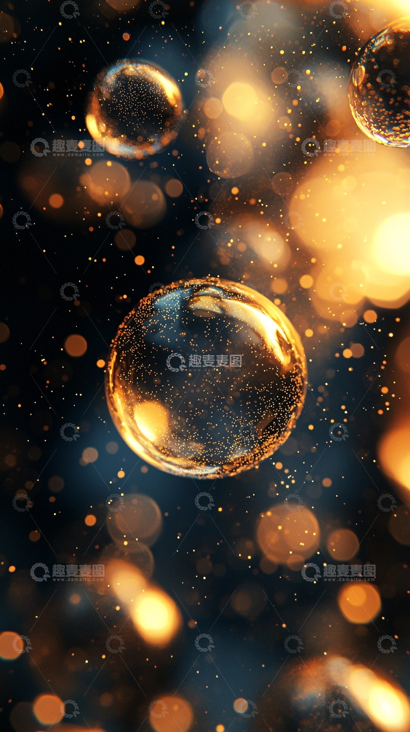 高清大图下载【趣麦麦图】金色的气泡漂浮在空中