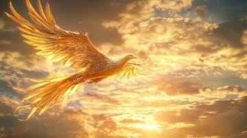 金光闪闪的凤凰飞翔日落