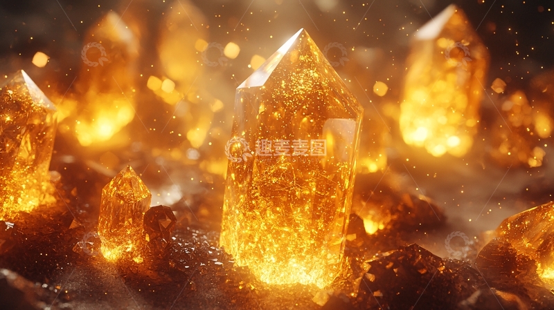 高清大图下载【趣麦麦图】发光的橙色水晶簇