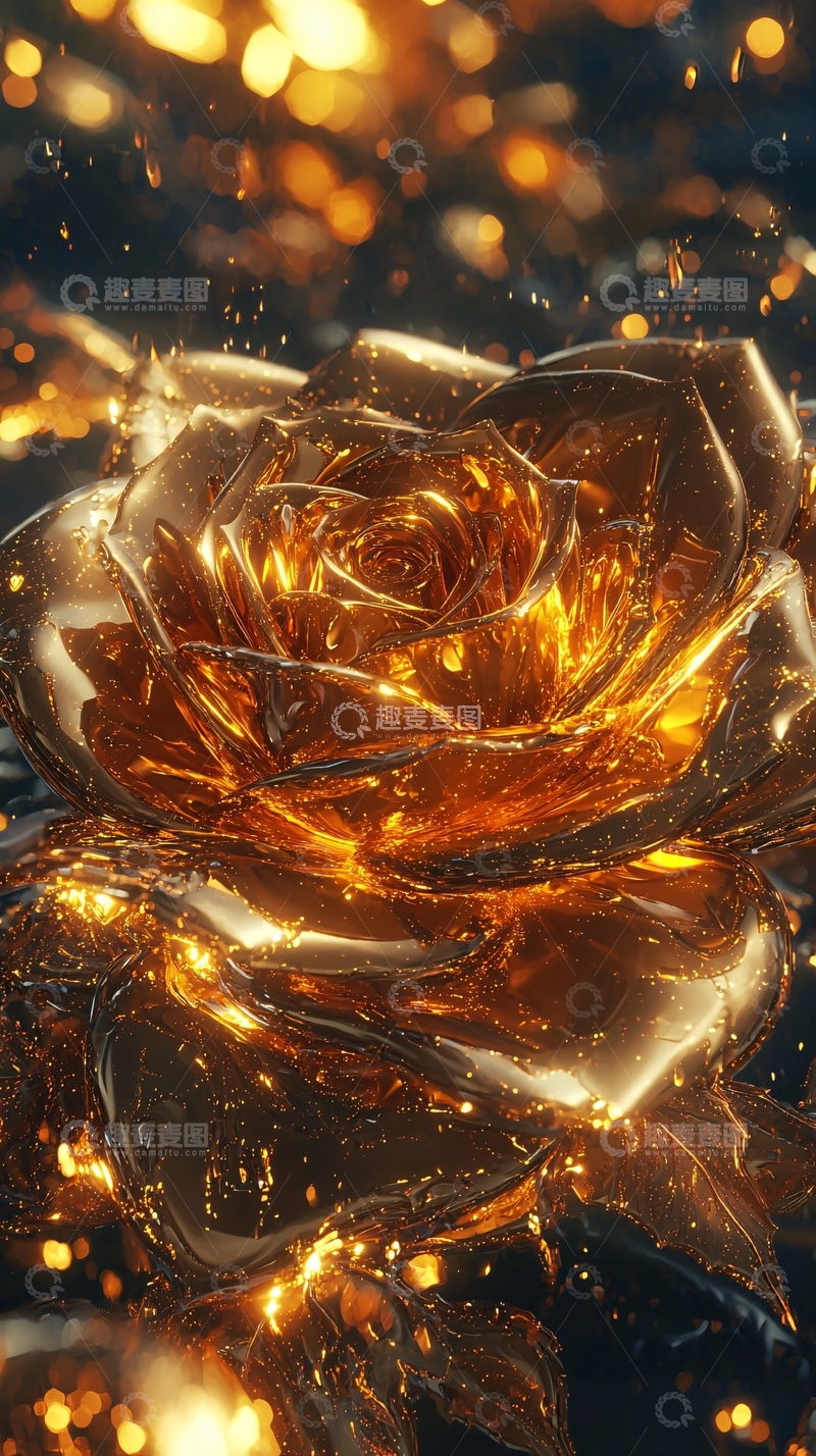 高清大图下载【趣麦麦图】金光闪闪的金属玫瑰