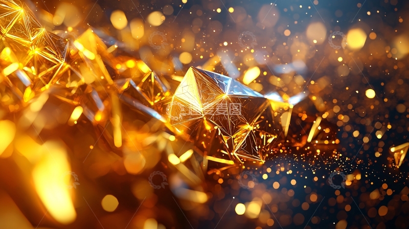 高清大图下载【趣麦麦图】金色抽象多面体闪耀