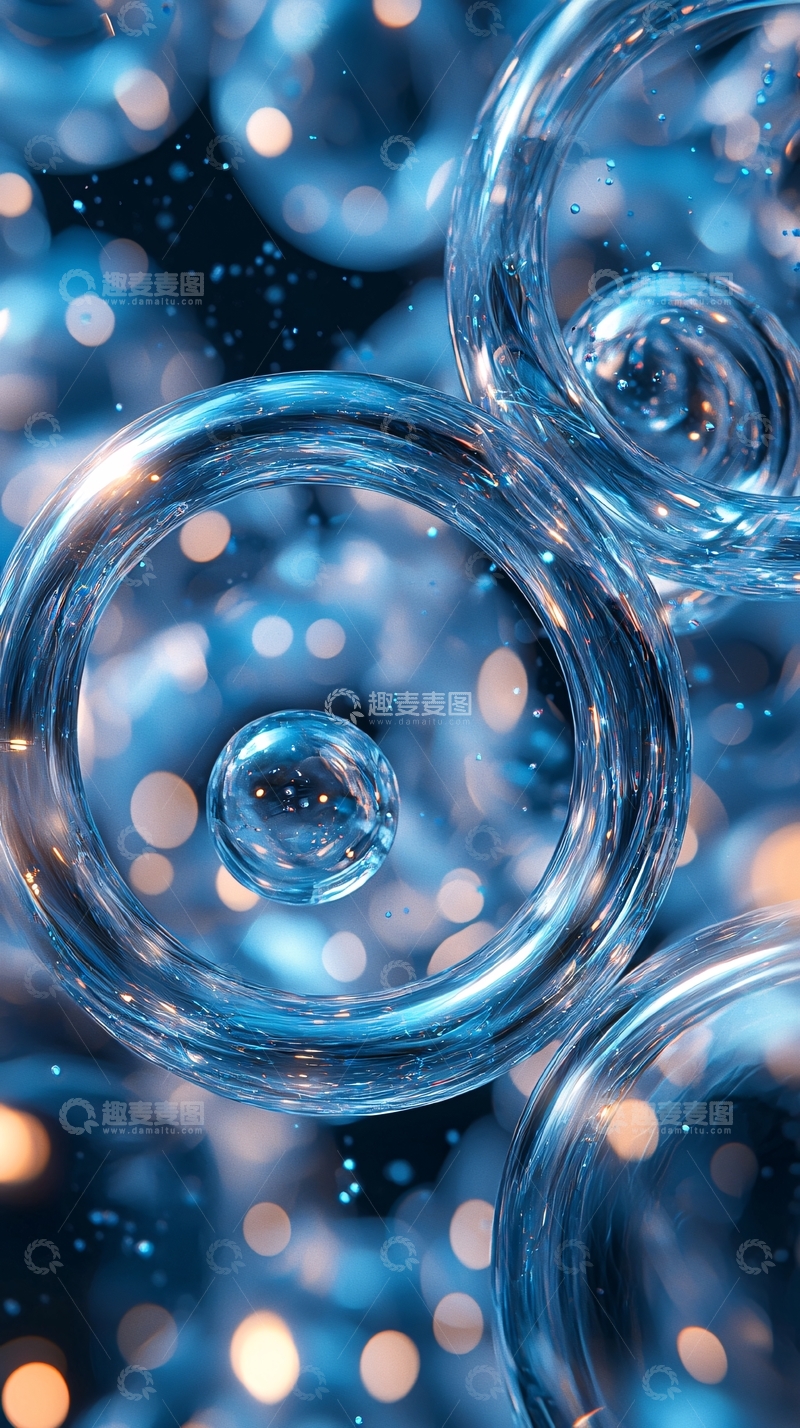 高清大图下载【趣麦麦图】梦幻蓝色透明气泡