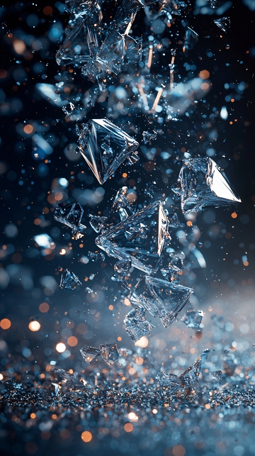 破碎的玻璃碎片悬浮