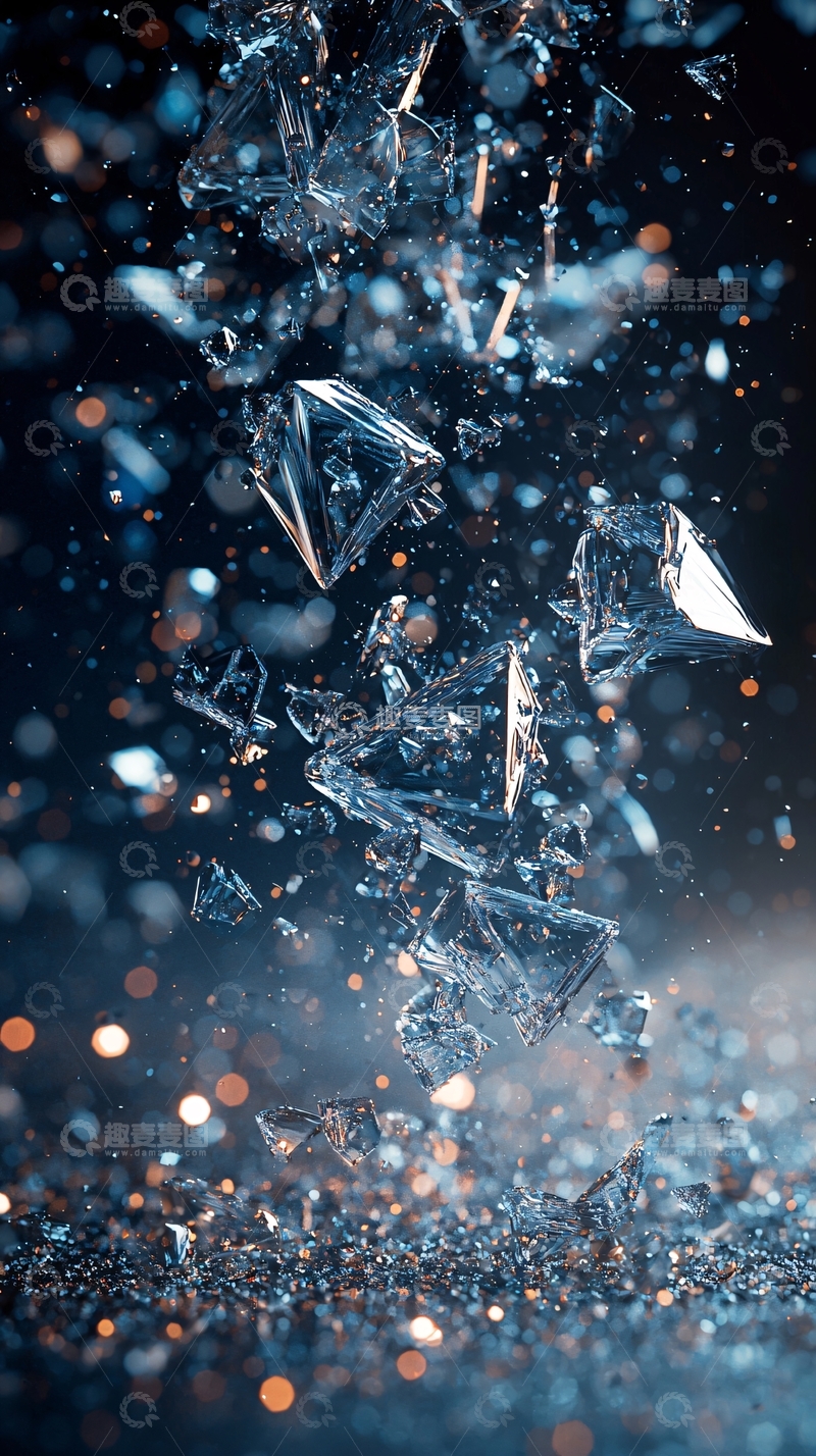 高清大图下载【趣麦麦图】破碎的玻璃碎片悬浮