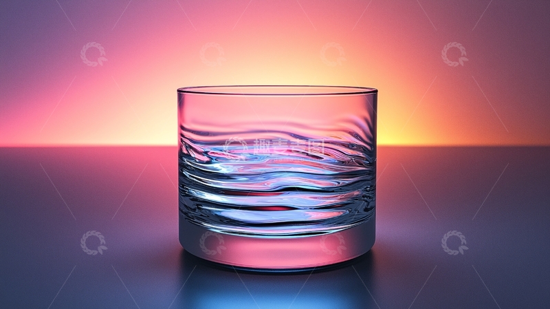 高清大图下载【趣麦麦图】水中倒影的玻璃杯