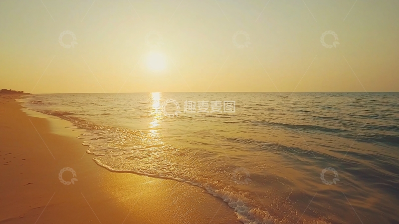 高清大图下载【趣麦麦图】金色阳光下的海滩