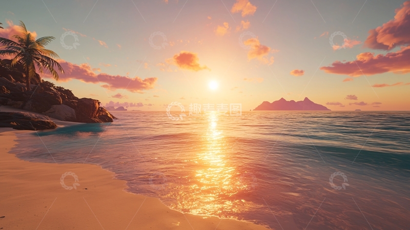 高清大图下载【趣麦麦图】热带海滩日落景色