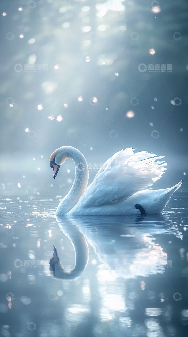 高清大图下载【趣麦麦图】唯美白鹅湖面倒影
