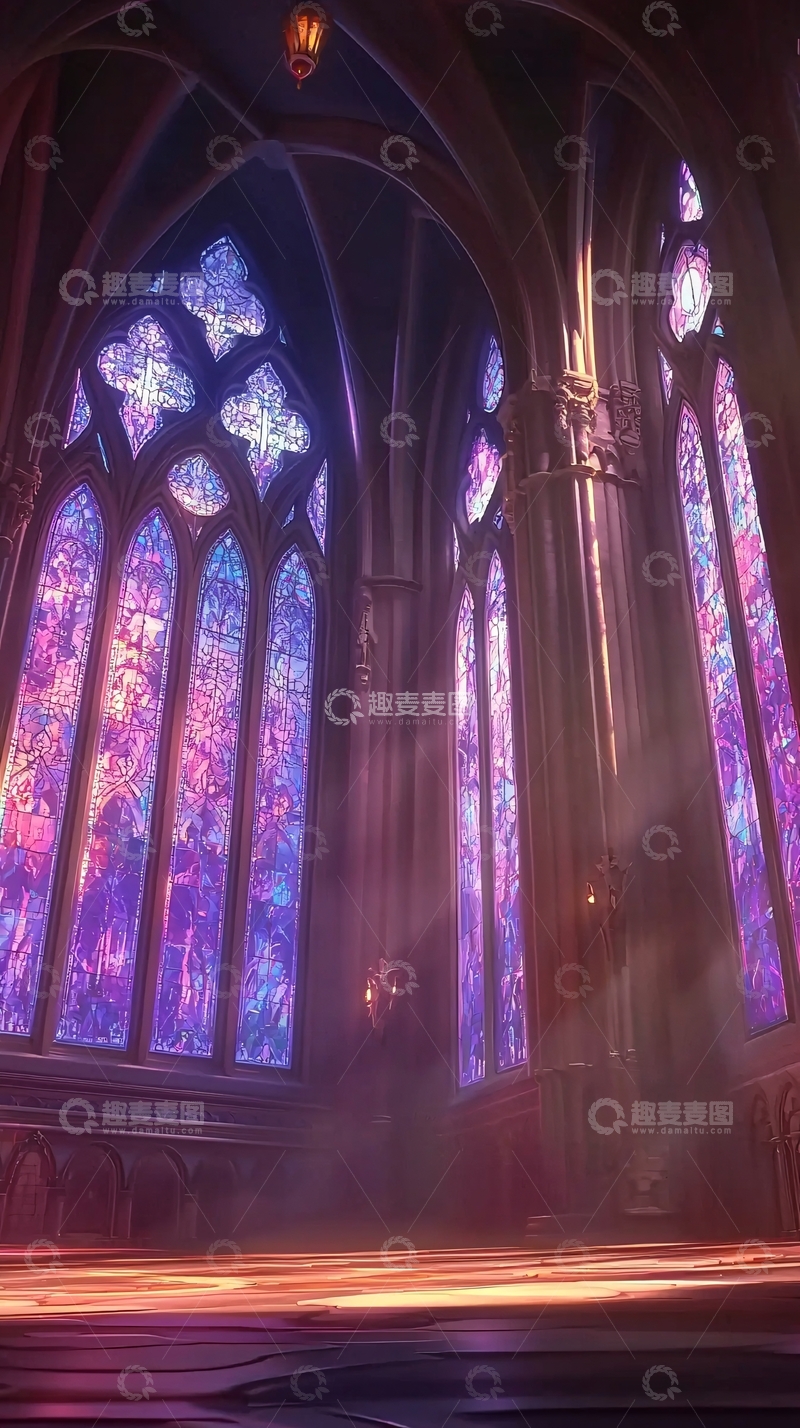 高清大图下载【趣麦麦图】哥特式建筑彩色玻璃窗