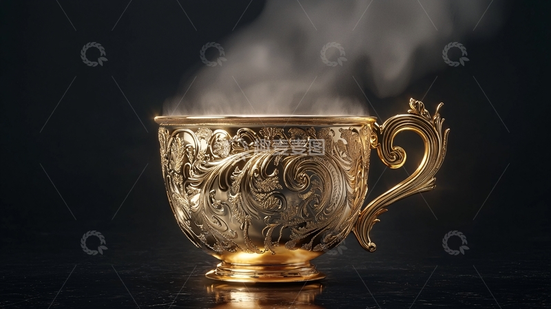 高清大图下载【趣麦麦图】金色雕花茶杯
