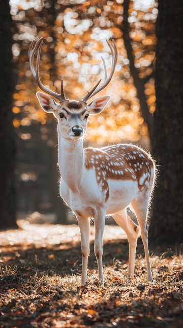 秋日森林里优雅的梅花鹿