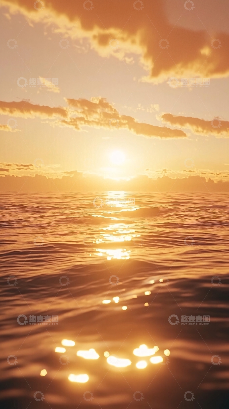 高清大图下载【趣麦麦图】温暖的金色海洋日落