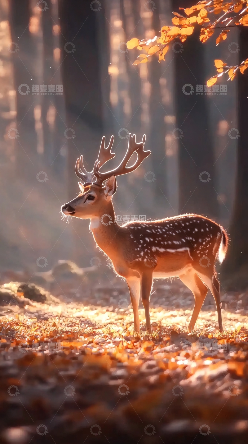 高清大图下载【趣麦麦图】秋日森林里的小鹿