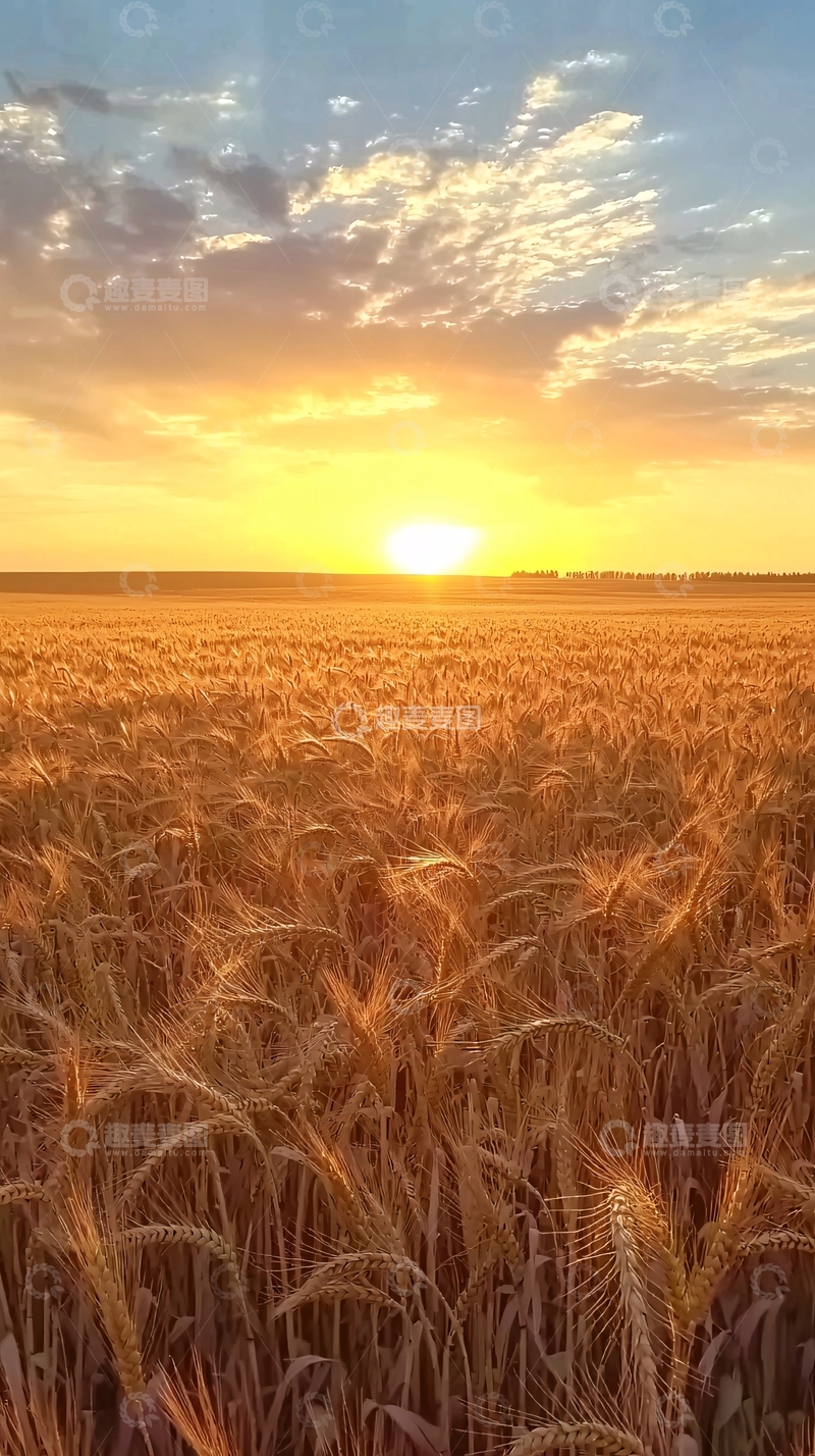 高清大图下载【趣麦麦图】金色麦田日落景色