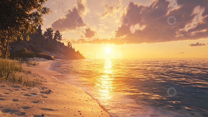 高清大图下载【趣麦麦图】海滩日落风景4