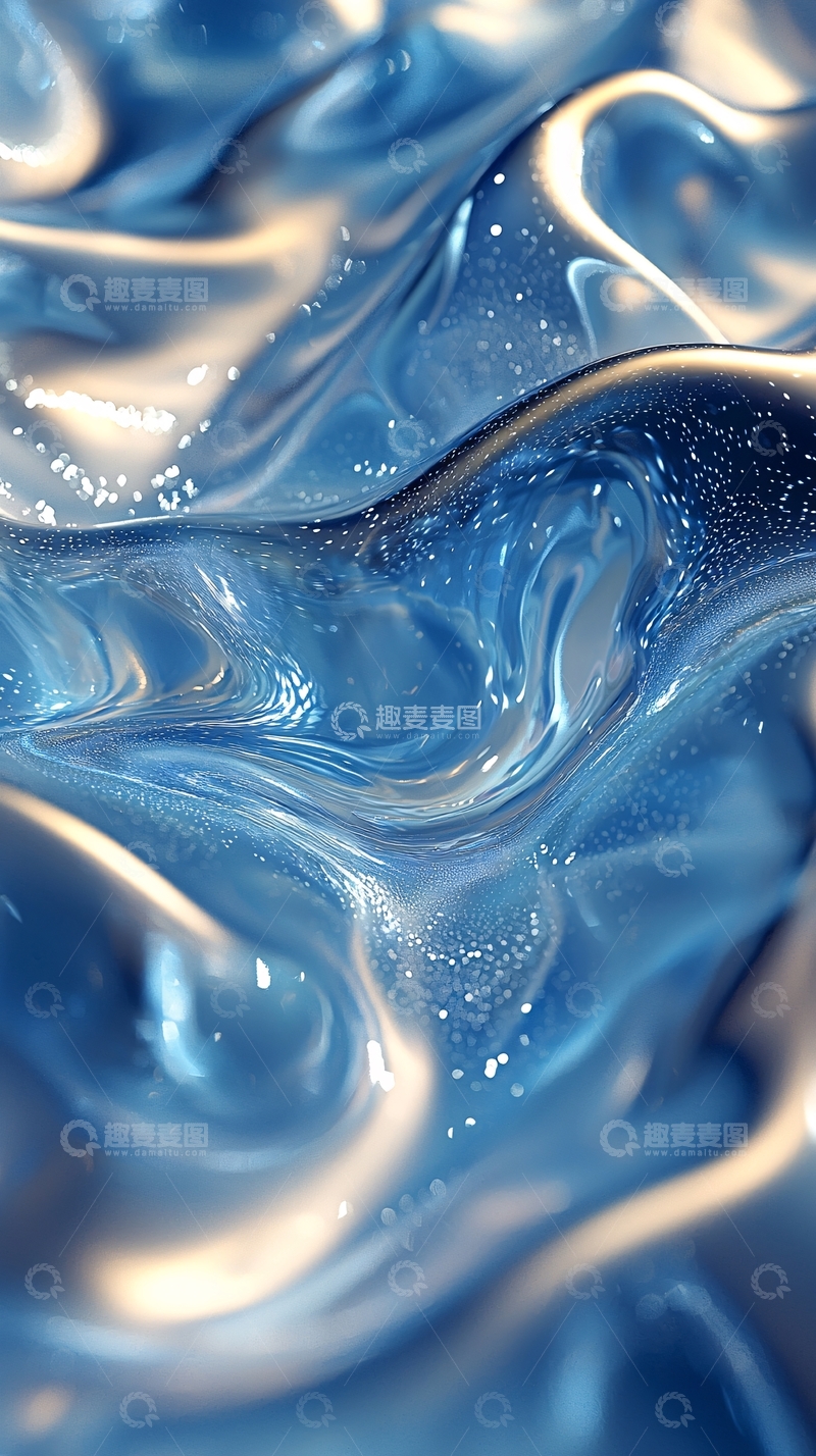 高清大图下载【趣麦麦图】蓝色流动液体金属质感