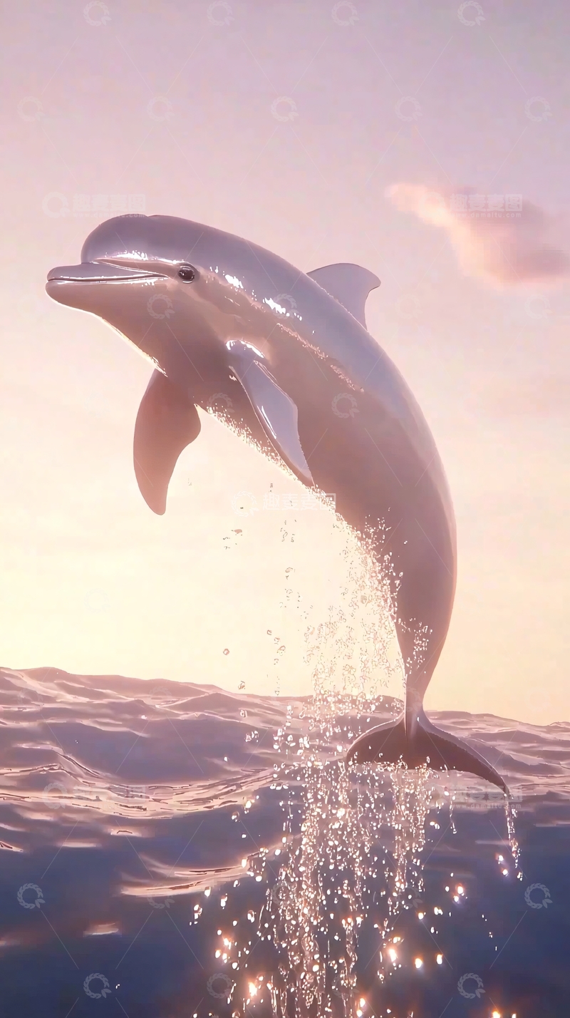 高清大图下载【趣麦麦图】粉色海豚跃出水面