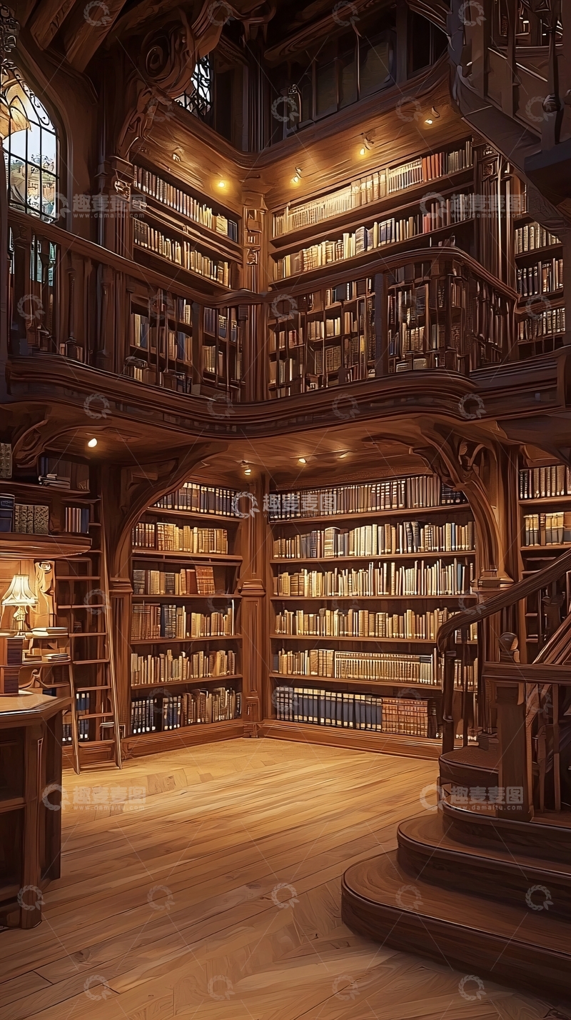 高清大图下载【趣麦麦图】大型木质图书馆