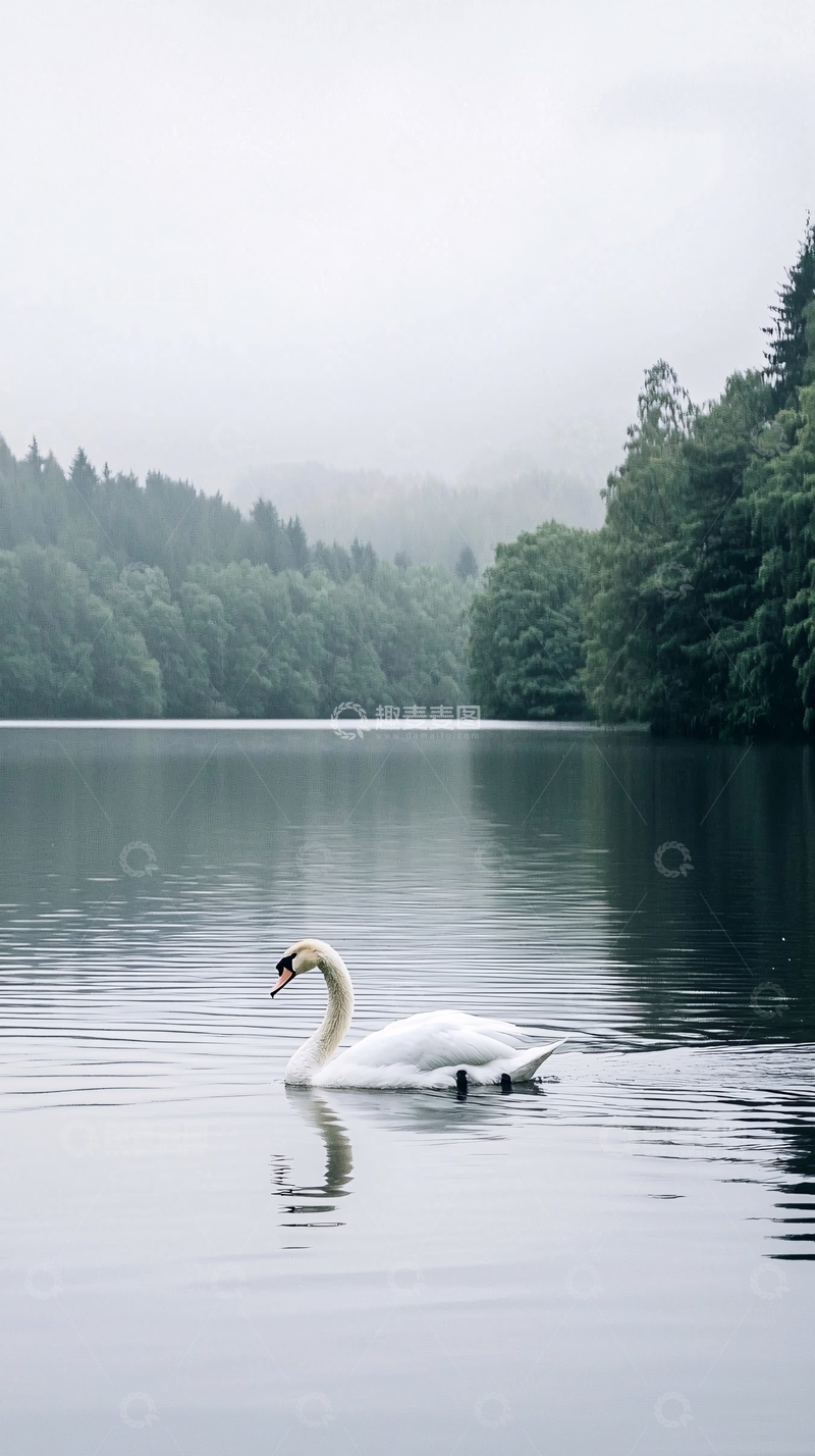 高清大图下载【趣麦麦图】湖中优雅的白天鹅