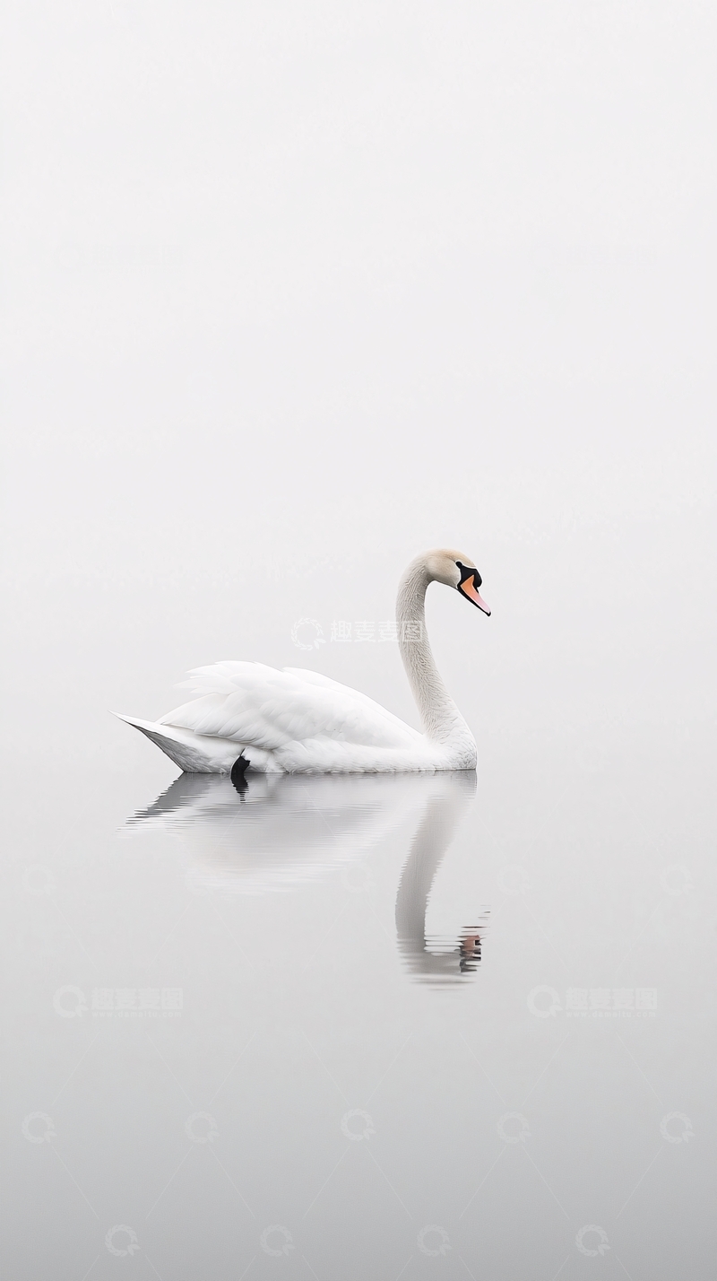 高清大图下载【趣麦麦图】雾中优雅的白天鹅