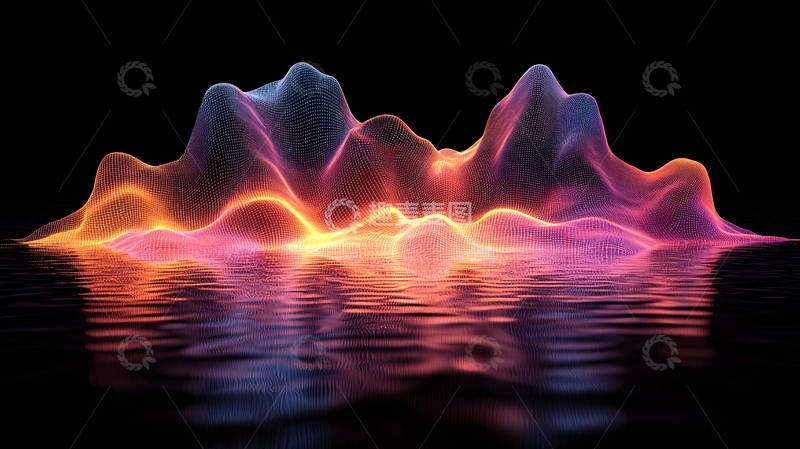 高清大图下载【趣麦麦图】彩色波浪山脉水面反射