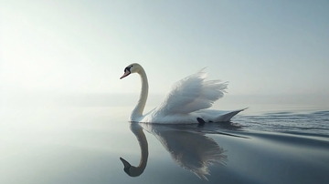 清晨湖面优雅天鹅