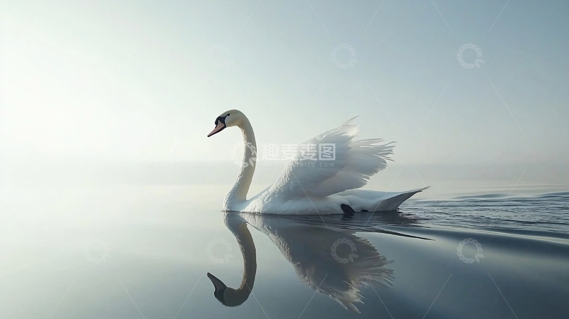 高清大图下载【趣麦麦图】清晨湖面优雅天鹅
