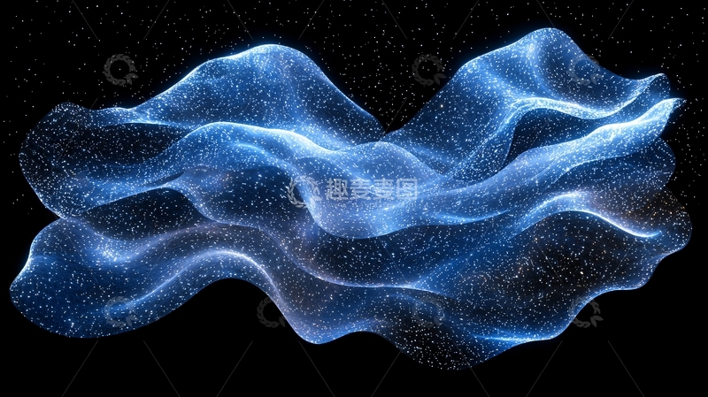 高清大图下载【趣麦麦图】蓝色波浪形粒子云团