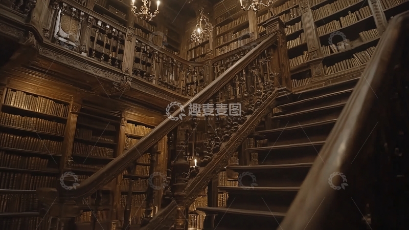 高清大图下载【趣麦麦图】古老图书馆楼梯