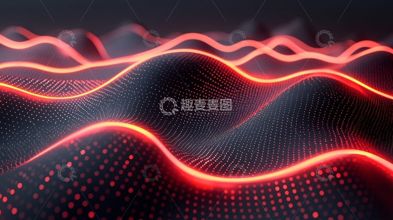 高清大图下载【趣麦麦图】红色光线的波浪形网格
