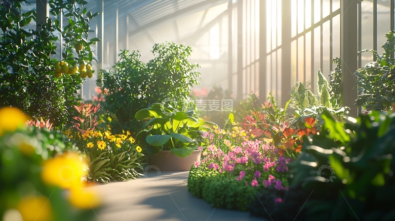 高清大图下载【趣麦麦图】阳光洒进温室花园