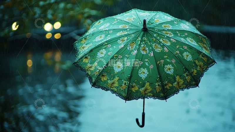 高清大图下载【趣麦麦图】雨中绿伞