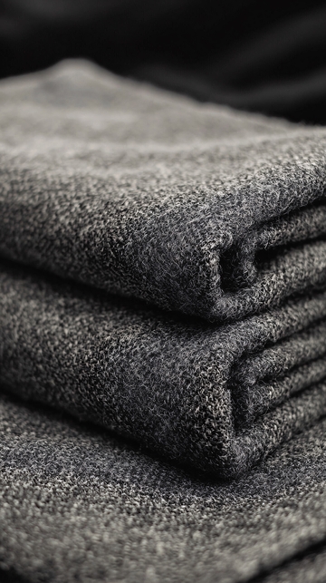 堆叠的深灰色毛巾