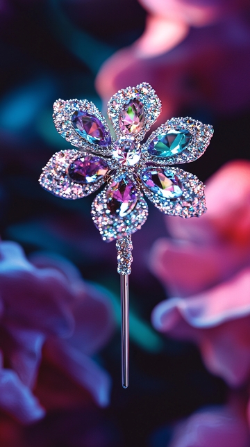 闪耀水晶花朵胸针