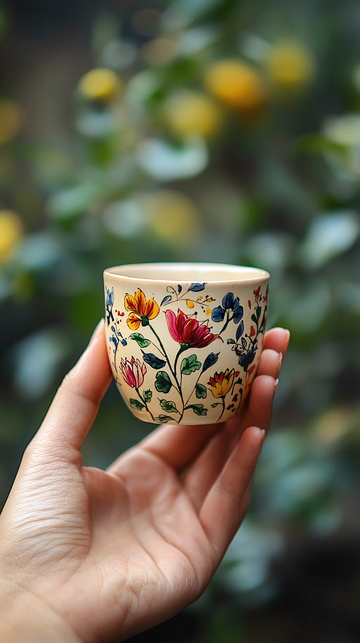 手绘花卉茶杯
