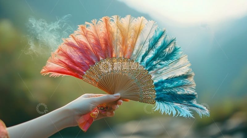 高清大图下载【趣麦麦图】彩色羽毛扇子