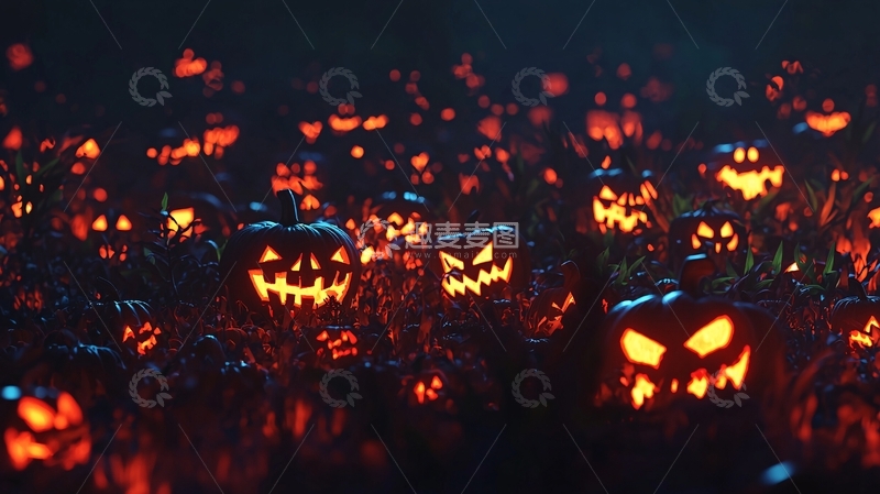 高清大图下载【趣麦麦图】黑夜南瓜灯田野