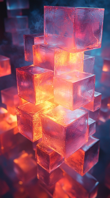 红色光芒的透明立方体