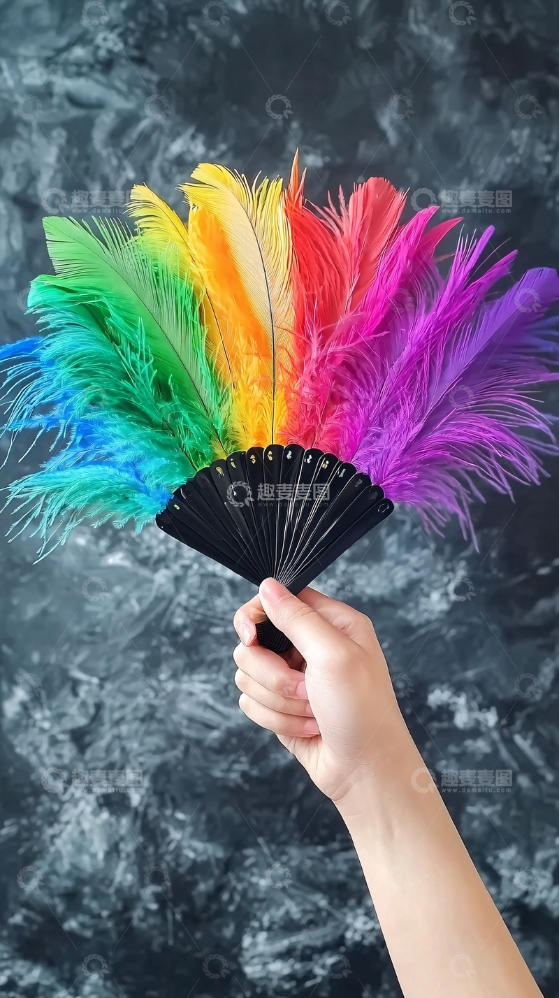 高清大图下载【趣麦麦图】彩虹羽毛扇