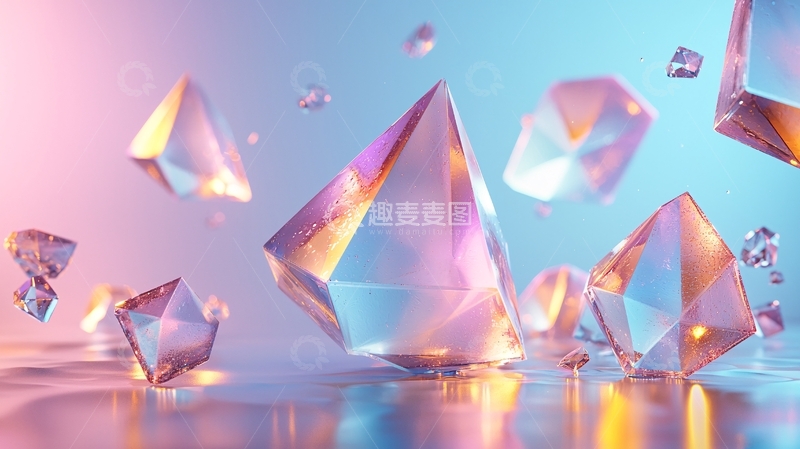 高清大图下载【趣麦麦图】多面晶体漂浮在空中