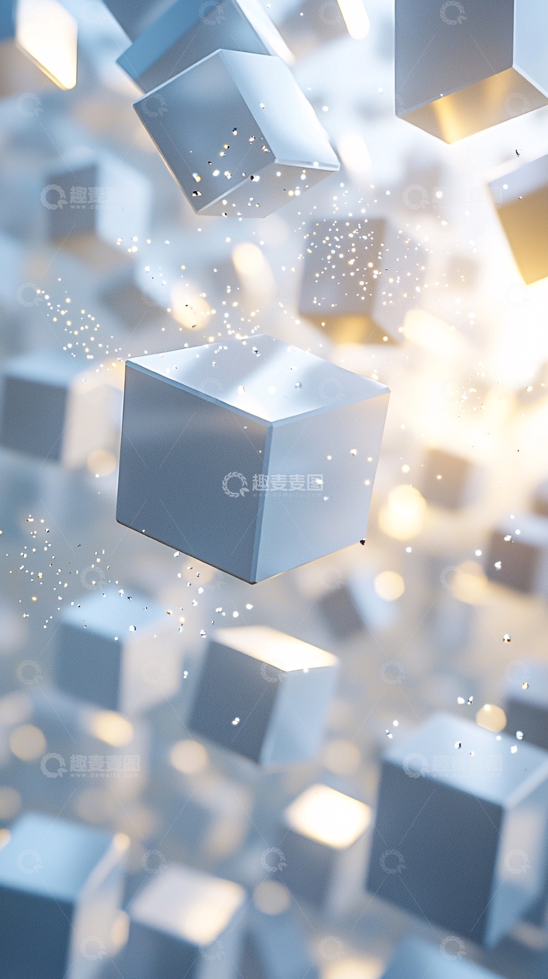 高清大图下载【趣麦麦图】漂浮的银色立方体